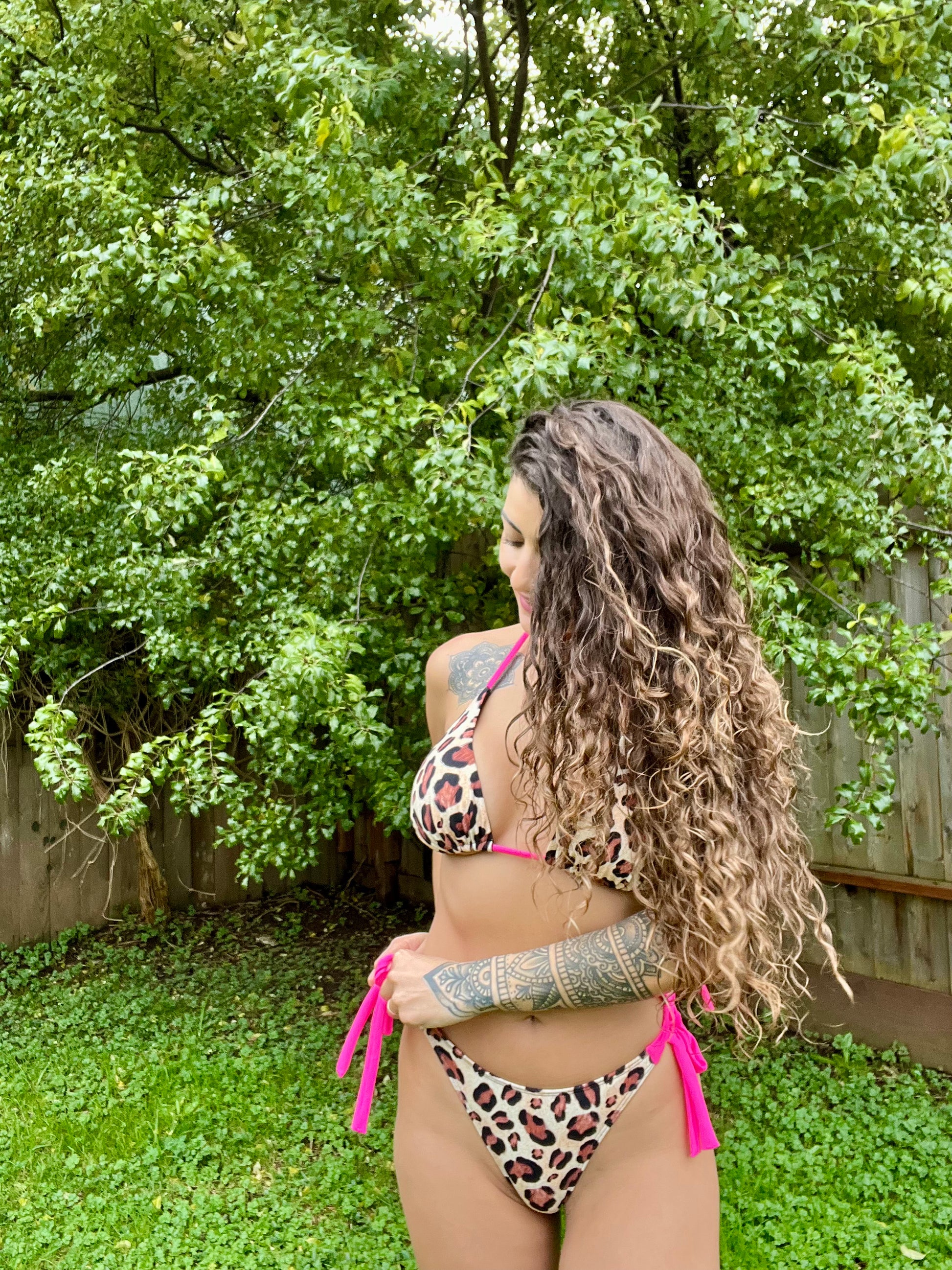 Triangle Bikini Top- Cheetah + Neon Pink *LAST S* - On The Lo Swimwear
