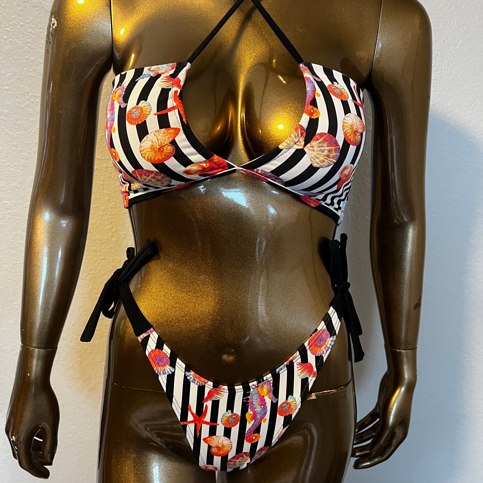 Tear Drop Bikini Top- Stripped Seashell - On The Lo Swimwear