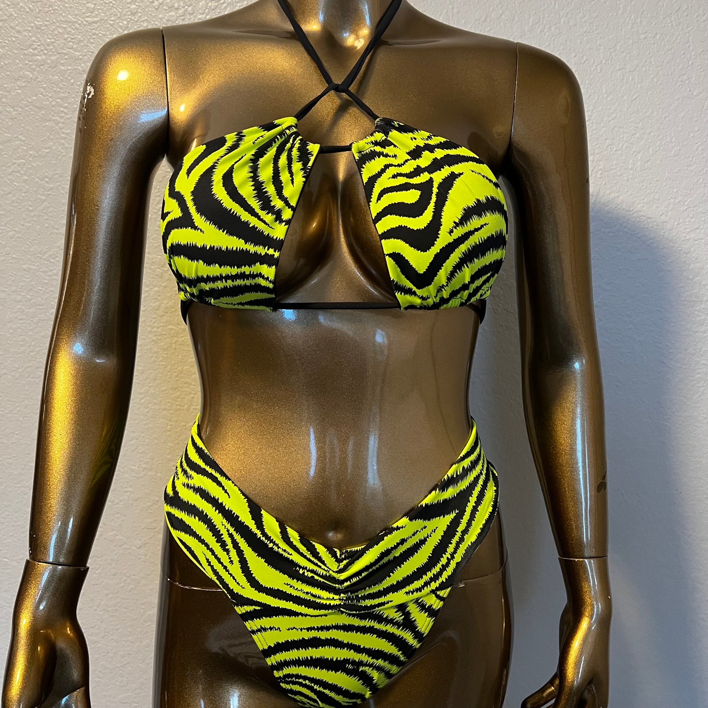 Square Strappy Bikini Top- Neon Zebra - On The Lo Swimwear