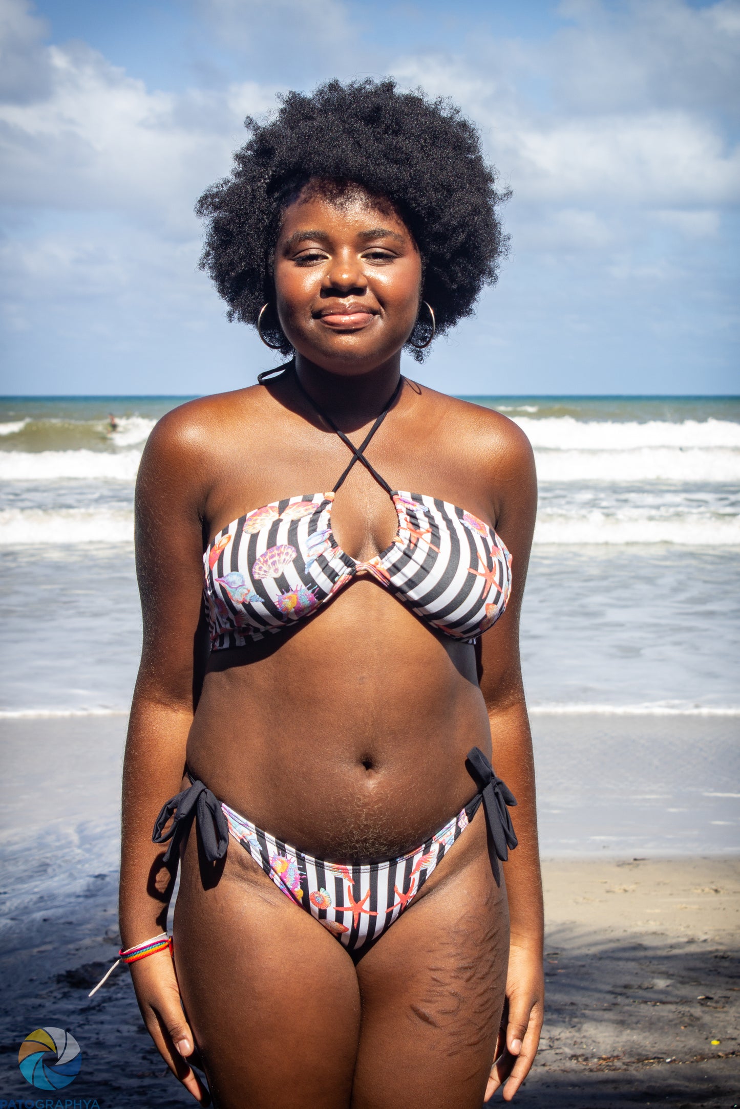 Tear Drop Bikini Top- Stripped Seashell - On The Lo Swimwear