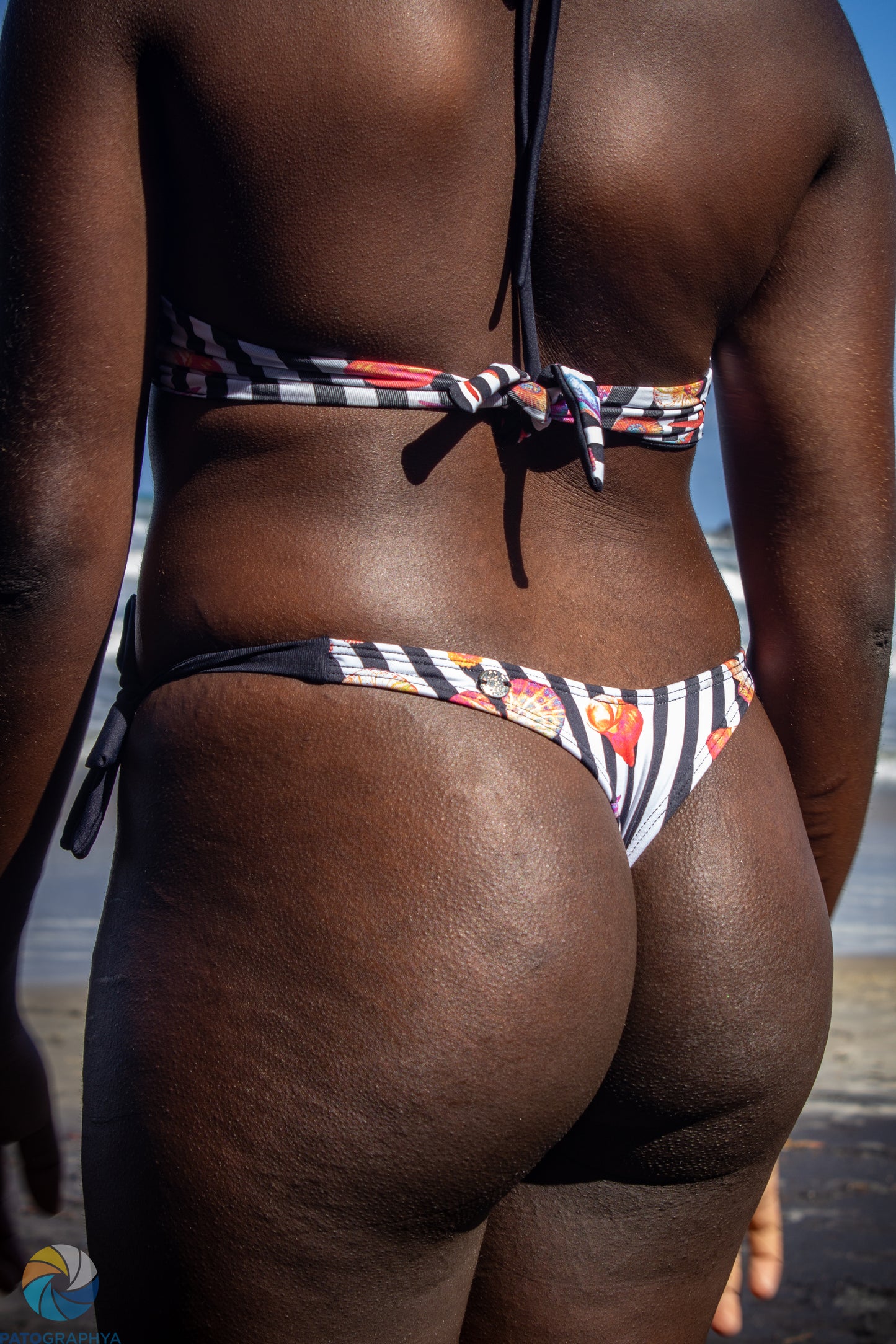 Tie Sides Cheeky Bottoms- Stripped Seashell - On The Lo Swimwear