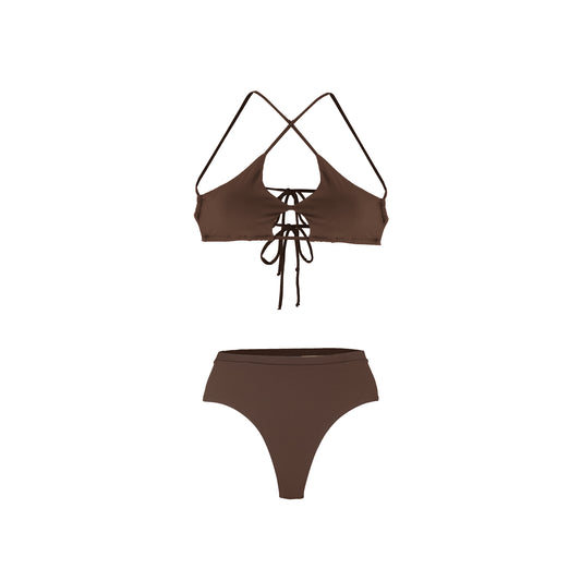 High Waist Cheeky Bottoms- Cacao - On The Lo Swimwear