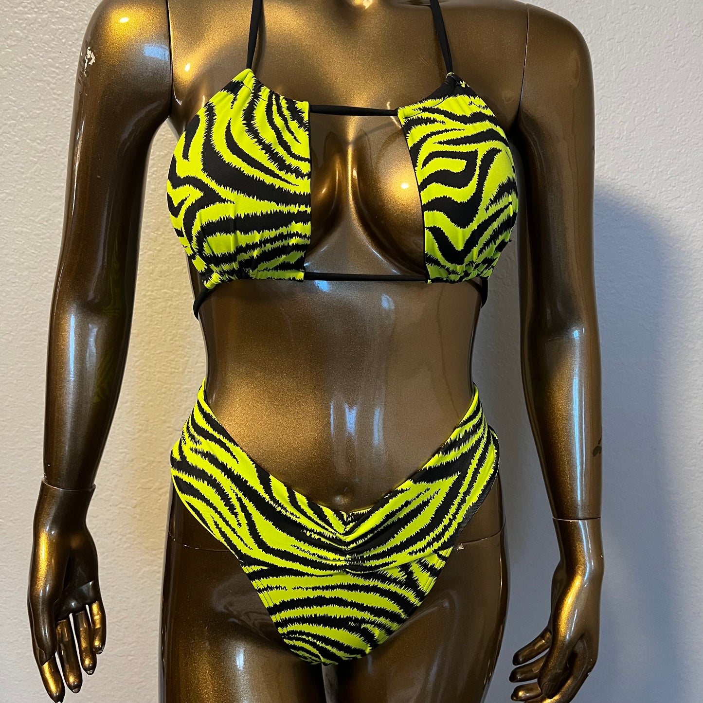 Square Strappy Bikini Top- Neon Zebra - On The Lo Swimwear