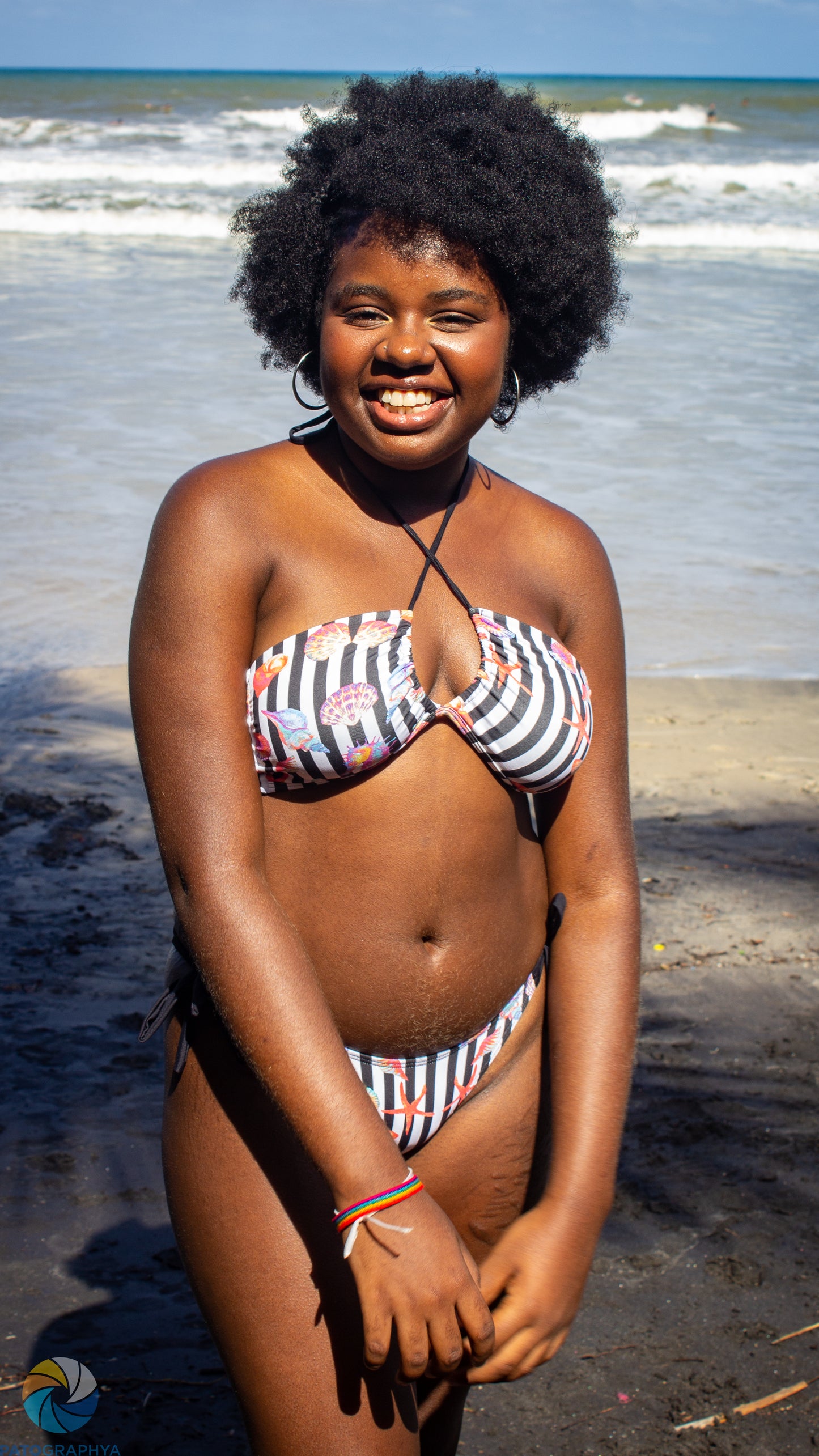 Tear Drop Bikini Top- Stripped Seashell - On The Lo Swimwear