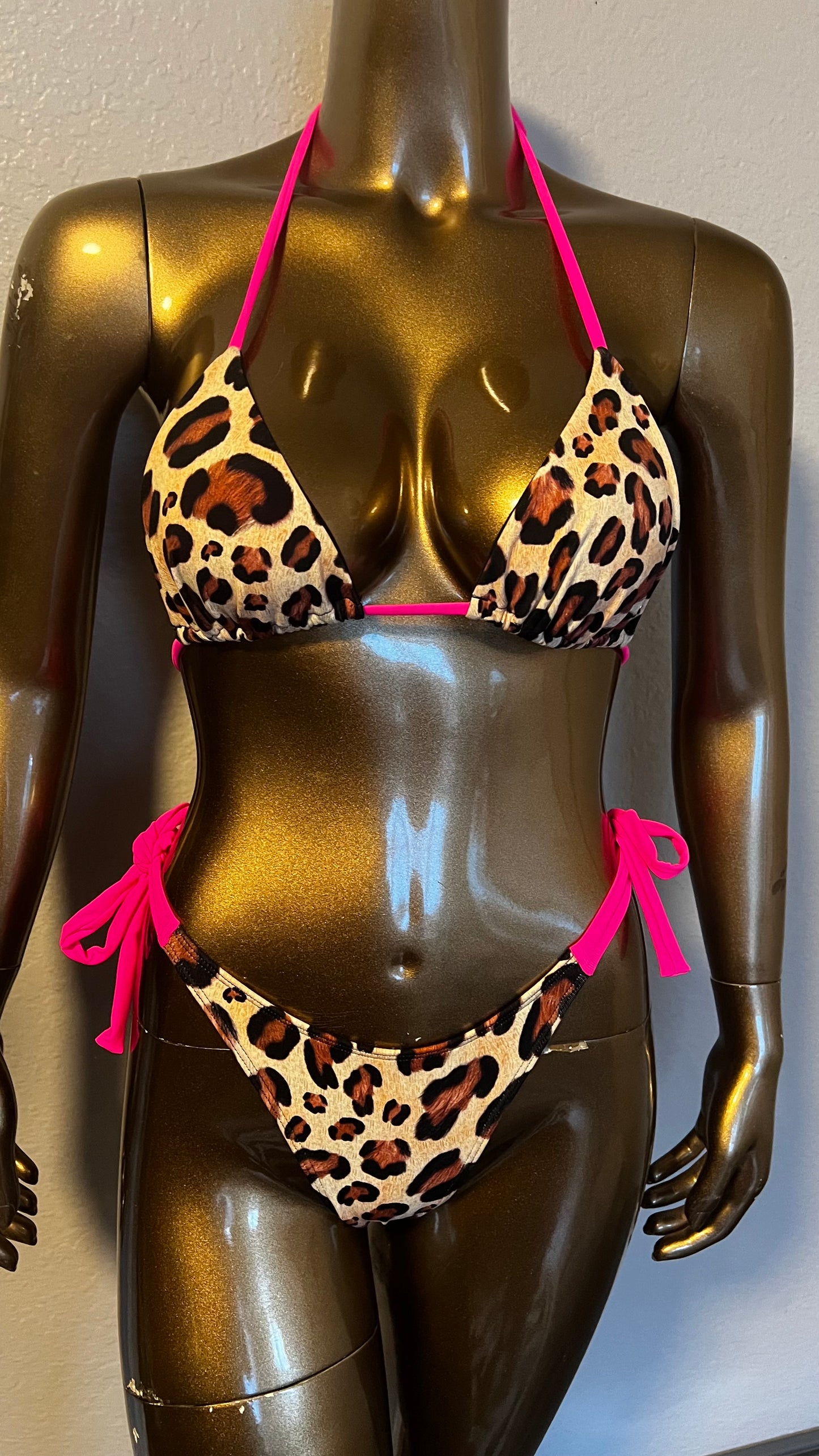 Tie Sides Cheeky Bottom- Cheetah + Neon Pink - On The Lo Swimwear