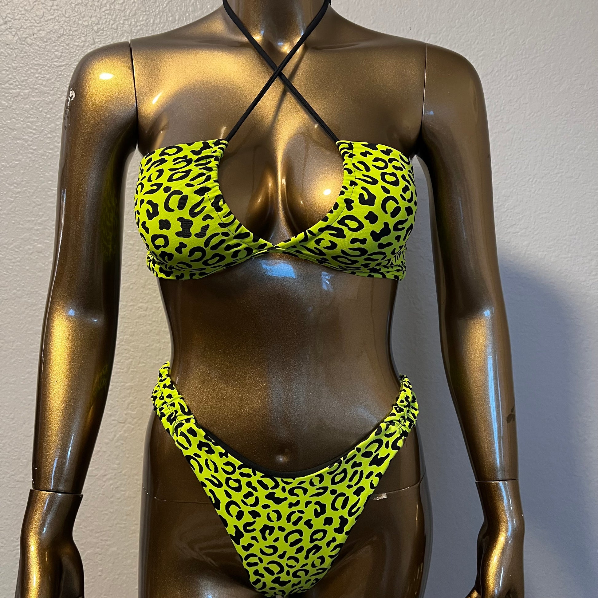 Scrunch Side Cheeky Bottoms- Neon Cheetah - On The Lo Swimwear