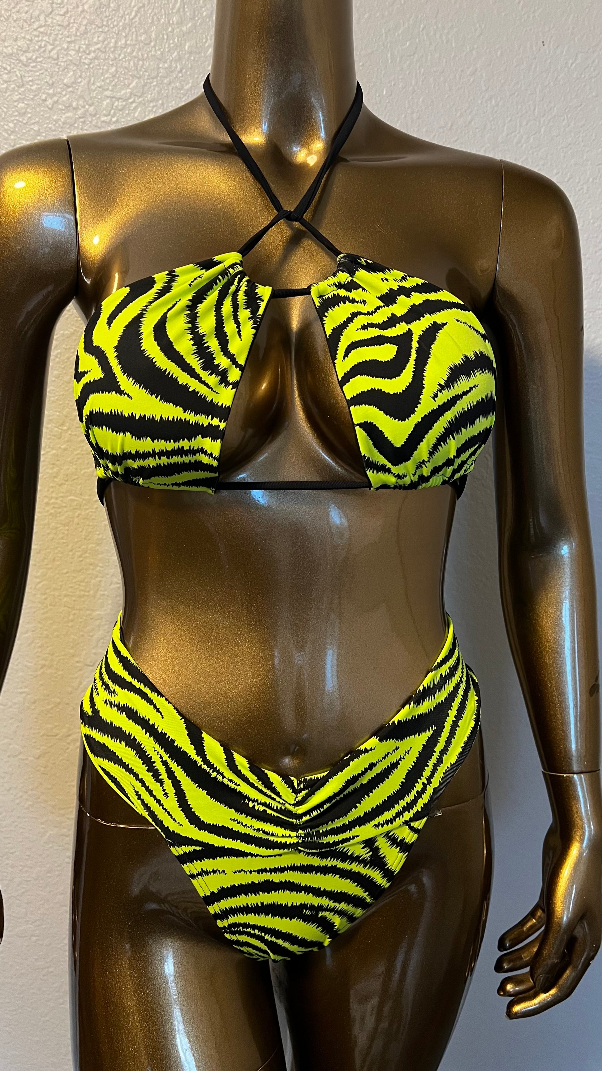 Square Strappy Bikini Top- Neon Zebra - On The Lo Swimwear