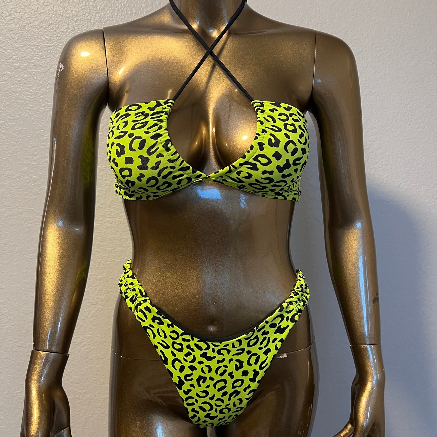 Tear Drop Bikini Top- Neon Cheetah - On The Lo Swimwear