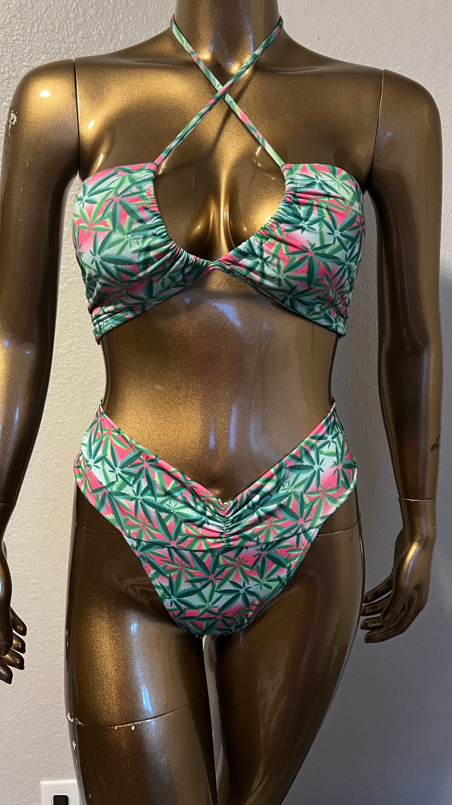 Tear Drop Bikini Top- 420 Ganja - On The Lo Swimwear